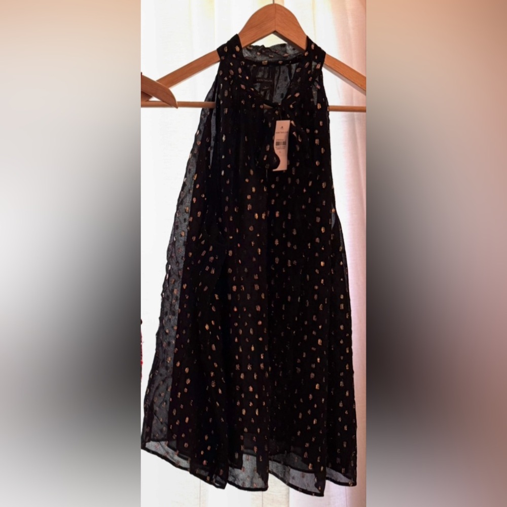 NWT Ann Taylor Black Blouse with Gold/Colorful Metallic Dots